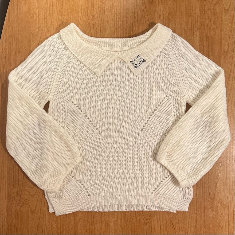 Secret Honey Otome Girly Kei Jirai Coquette Lolita Harajuku Gyaru Cream Sweater - Picture 2 of 13